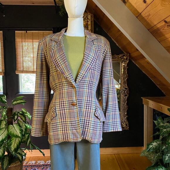 Plaid Blazer Elbow Patched - Picture 1 of 6